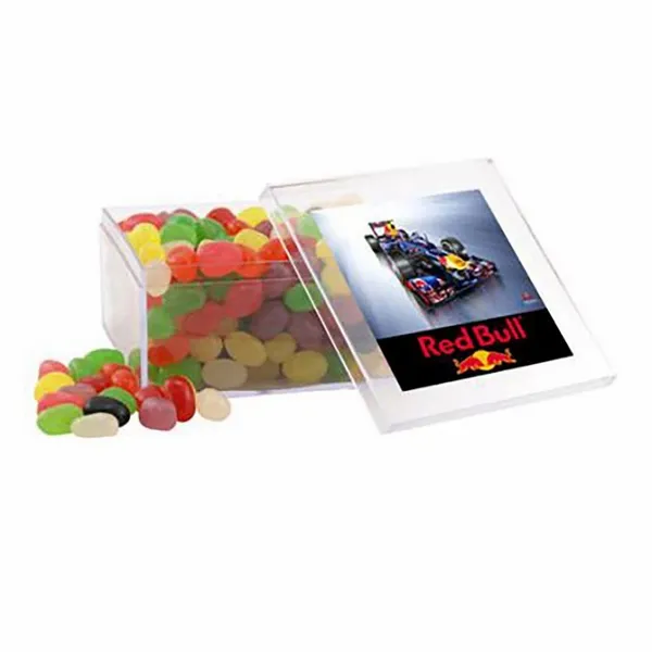 Large Square Acrylic Candy Box with Assorted Jelly Beans - Custom Cups Now