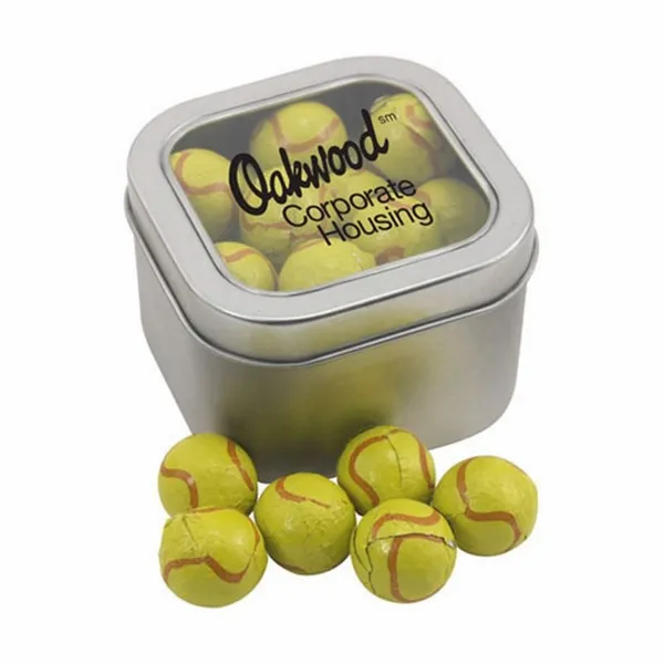 Window Tin with Chocolate Tennis Balls - SBF2700 - Custom Cups Now