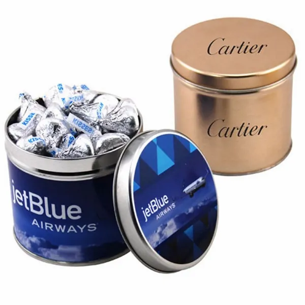 Round Tin with Hershey Kisses - Custom Cups Now