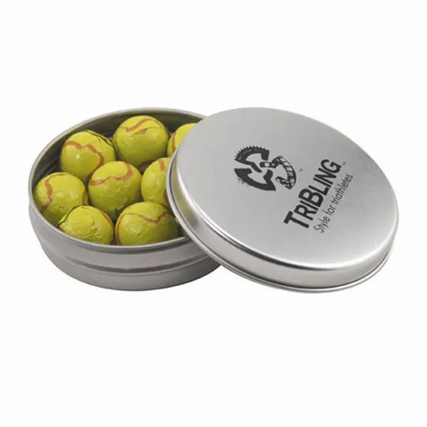 Round Tin with Chocolate Tennis Balls - SBF2900 - Custom Cups Now
