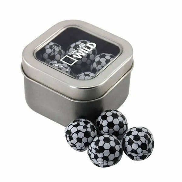 Window Tin with Chocolate Soccer Balls - SBF2500 - Custom Cups Now