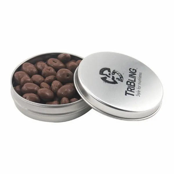 Round Tin with Chocolate Raisins - SBF2900 - Custom Cups Now