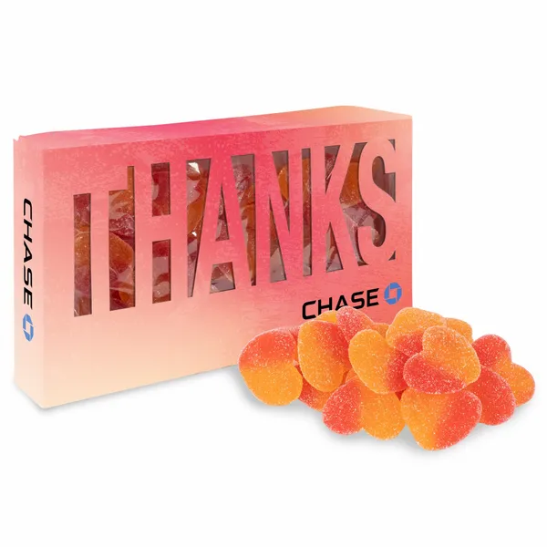 Thanks Die Cut Box with Sour Peachy Hearts - Custom Cups Now