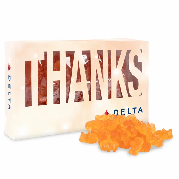 Thanks Die Cut Box with Champagne Gummy Bears - Custom Cups Now