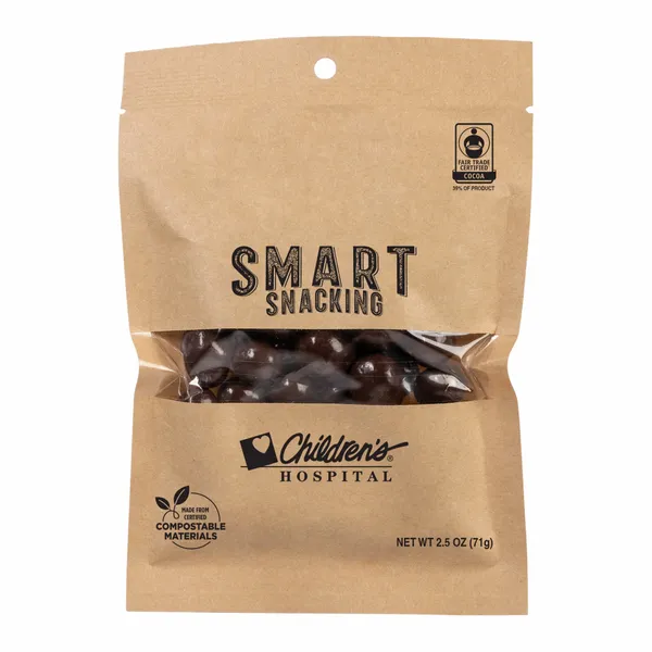 FairTrade Dark Chocolate Almonds in Compostable Kraft Pouch - Custom Cups Now
