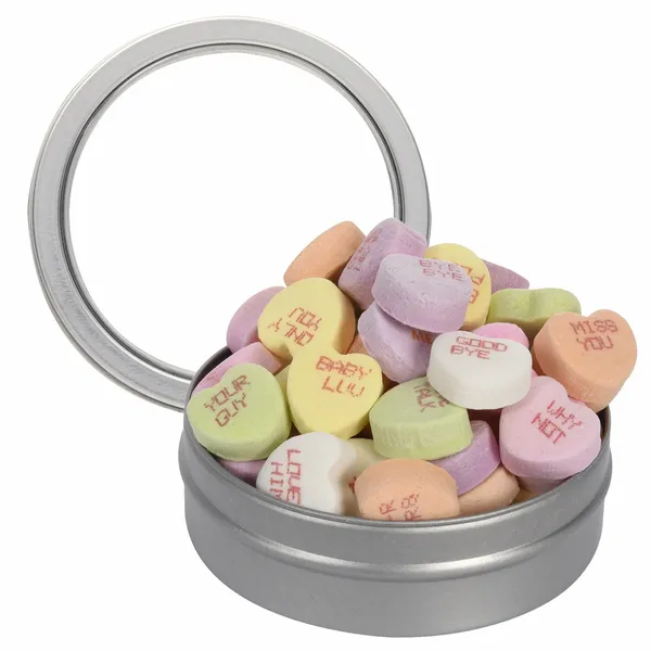 Short Round Tin with Conversation Hearts - Custom Cups Now