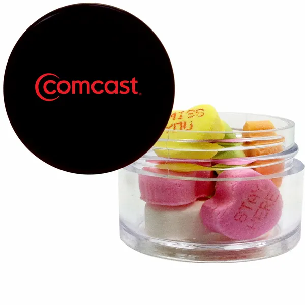 Twist top container filled with Conversation Hearts - Custom Cups Now