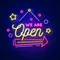 We Are Open Hanging Neon Sign - Custom Cups Now