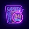 Retro Open 24 Hours Neon Sign - Custom Cups Now