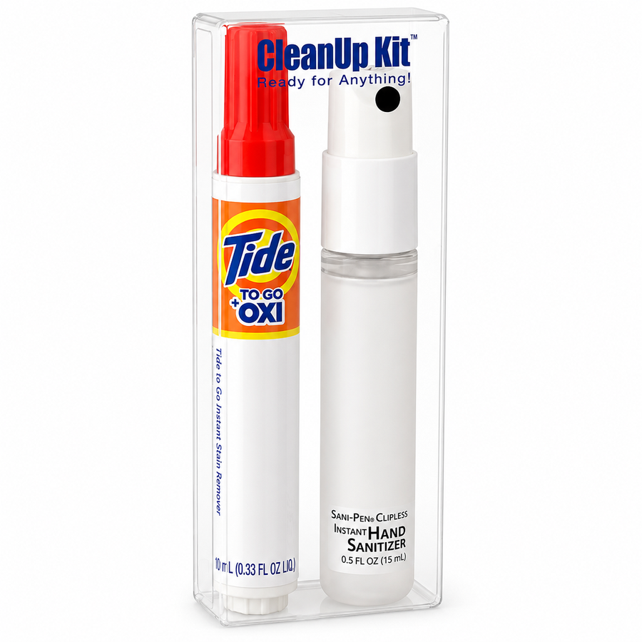 CleanUp Kit - Tide® to Go + Oxi and Sani-Pen® Clipless™ Travel Kits - Custom Cups Now