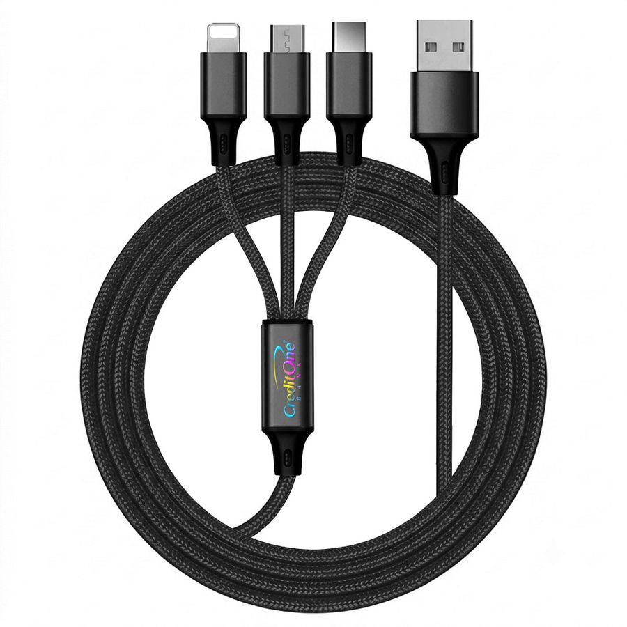 Nylon Braided 3-in-1 Charging Cables - Custom Cups Now