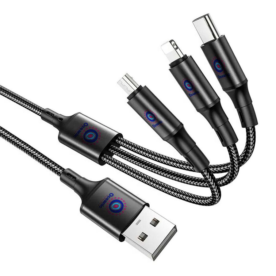 Nylon Braided 3-in-1 Charging Cables - Custom Cups Now